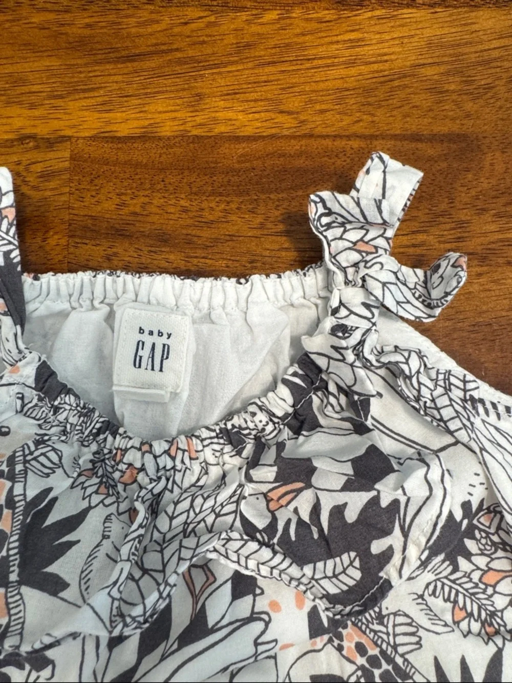 GAP Girls White dress with Black & Peach Safari Print